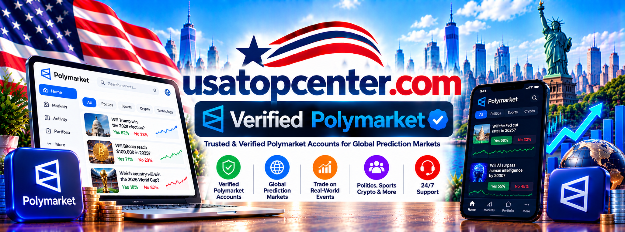 Cover image for 100 top usa 2026,Buy verified polymarkets accounts