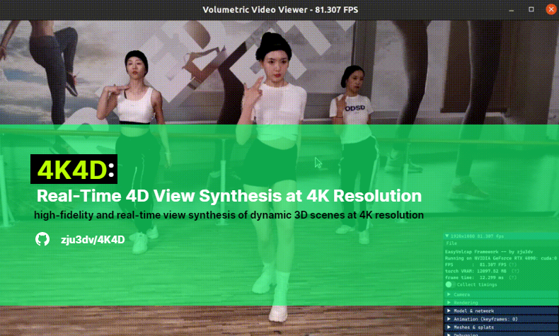 Cover image for 4K4D: Real-Time 4D View Synthesis at 4K Resolution